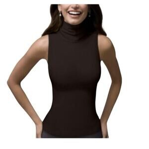 Spanx Women's Brown Sleeveless High Neck Shirt Top Size Small